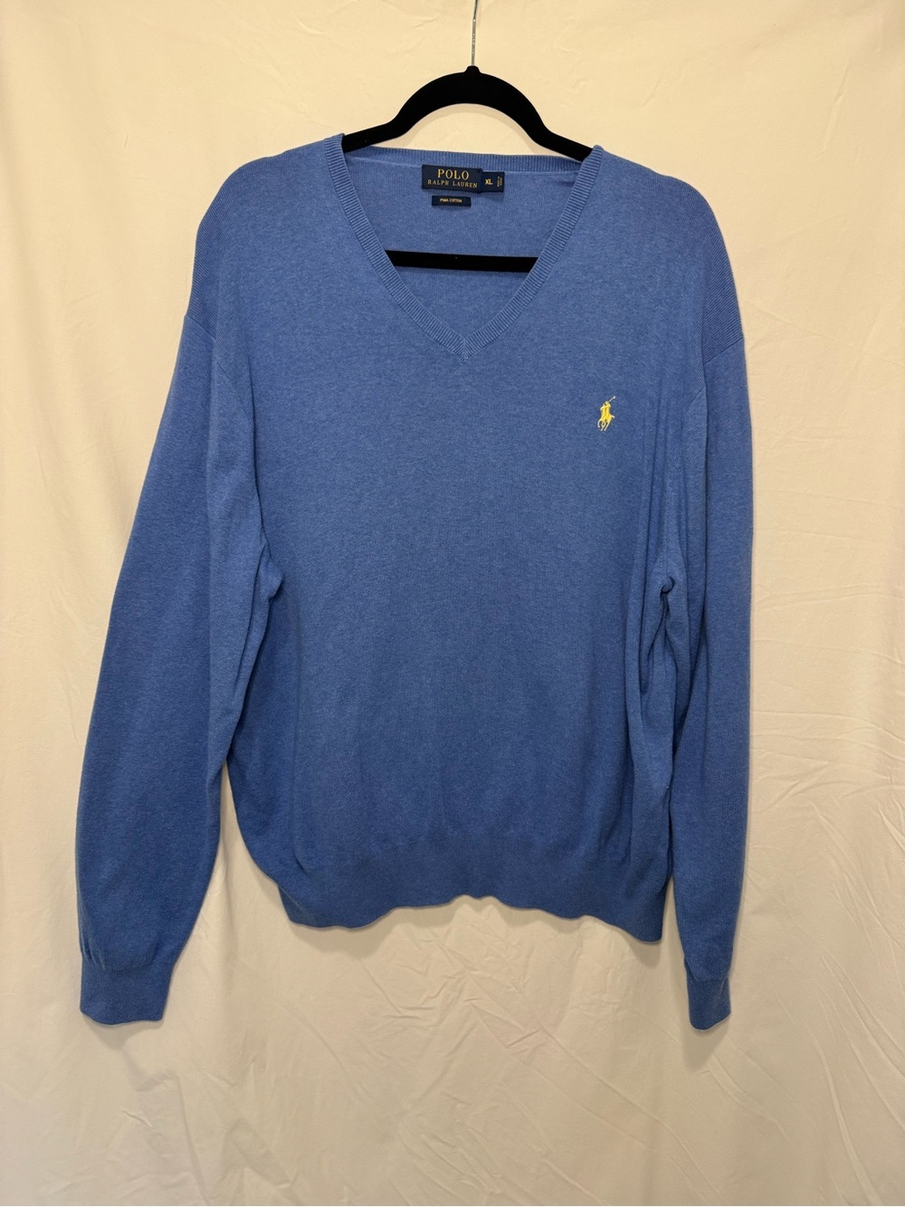 Polo by Ralph Lauren Blue V-Neck Sweater with Yellow Pony